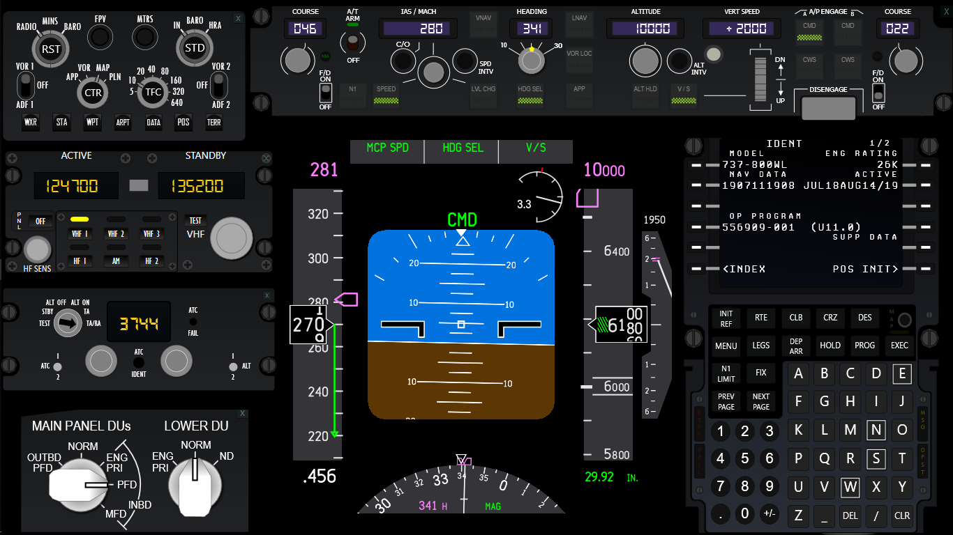 X-Panels: EFIS, MCP, VHF, Transponder, DU Selector and FMC with ZHSI